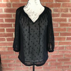 LOFT Sheer Tiefront Polka Dot Blouse